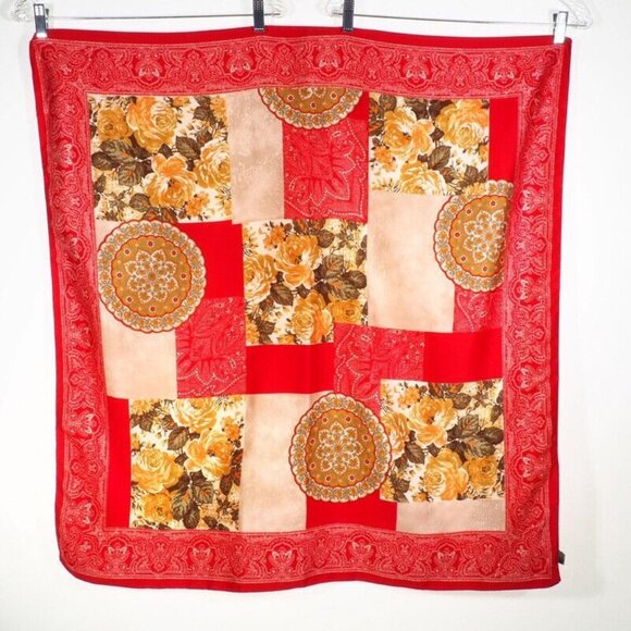 Vintage Italian Floral Red Patchwork Scarf By Art Of The Scarf 100% Polyester - Picture 3 of 6